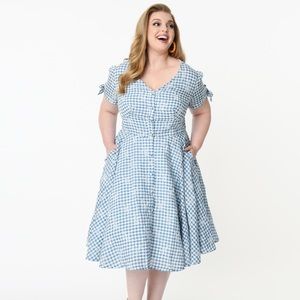 Magnolia Place Plus Size Blue Gingham Eyelet Eleanor Swing Dress - 4X